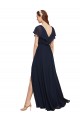 V-Back Cap Sleeves V-Neck A-Line Chiffon Evening Gowns / Bridesmaid Dresses Worcester
