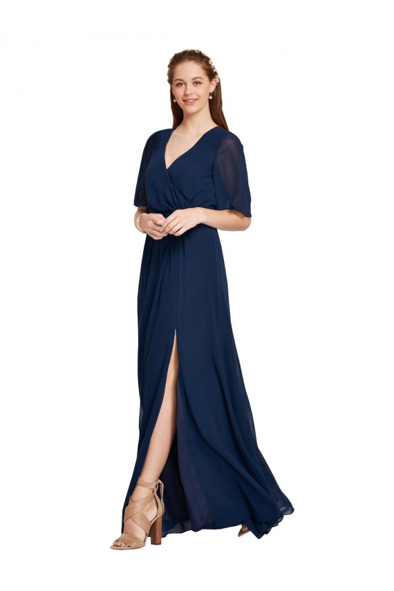 Flutter Sleeves V-Neck A-Line Soft Chiffon Bridesmaid Dress / Formal Dress Worcester