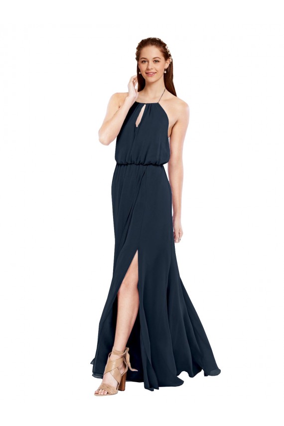 Criss Cross Open Back Dark Navy Sleeveless Halter Neck A-Line Chiffon Bridesmaid Dress / Evening Dress Worcester