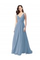 Dusty Blue Sleeveless V-Neck A-Line Chiffon Wedding Party Dress Worcester