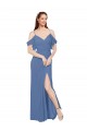 Windsor Blue Sleeveless Off the Shoulder A-Line Soft Chiffon Bridesmaid Dress Worcester