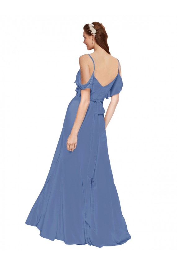 Windsor Blue Sleeveless Off the Shoulder A-Line Soft Chiffon Bridesmaid Dress Worcester