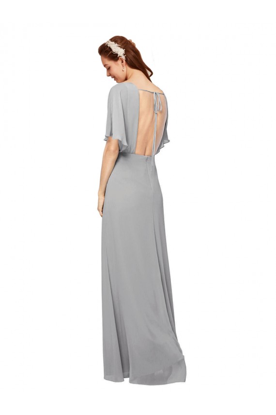 Open Back Flutter Sleeves V-Neck A-Line Chiffon Bridesmaid Dress / Evening Gowns Worcester