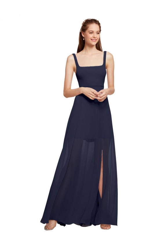Dark Navy Sleeveless Spaghetti Straps A-Line Chiffon Bridesmaid Dress / Evening Dress Worcester