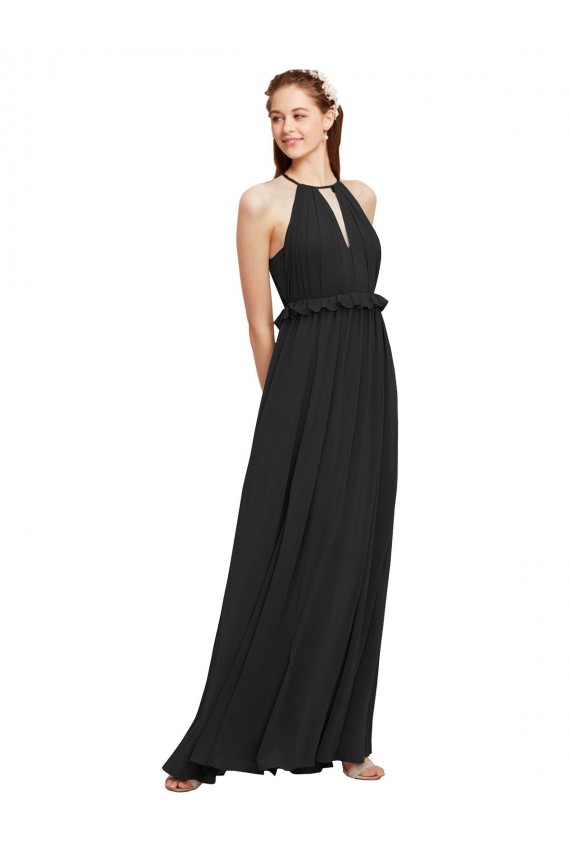 Keyhole Back Black Sleeveless Halter Neck Sheath Soft Chiffon Bridesmaid Dress Worcester