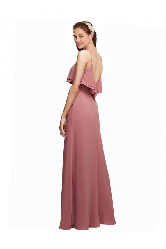 V-Back Sleeveless Spaghetti Straps A-Line Chiffon Bridesmaid Dress Worcester