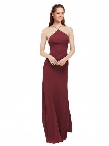 Open Back Sleeveless Halter Neck Sheath Soft Chiffon Formal Dress / Bridesmaid Dress Worcester