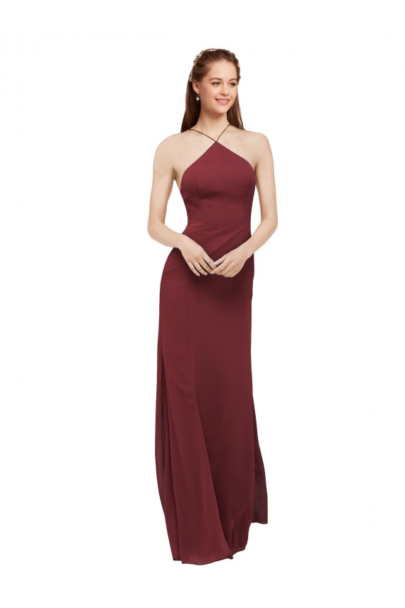 Open Back Sleeveless Halter Neck Sheath Soft Chiffon Formal Dress / Bridesmaid Dress Worcester