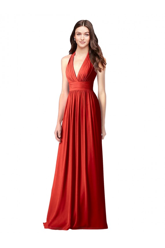 Open Back Sleeveless Halter Neck A-Line Soft Chiffon Bridesmaid Dress / Formal Dress Worcester