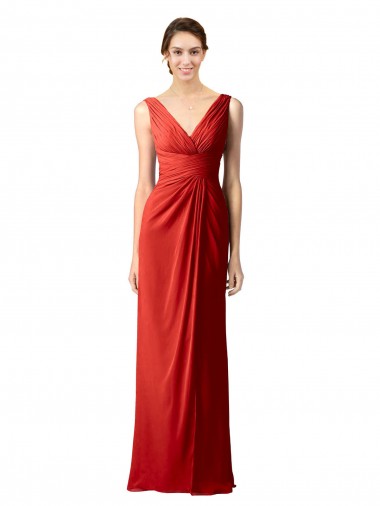 V-Back Red Sleeveless V-Neck Sheath Soft Chiffon Bridesmaid Dress Worcester