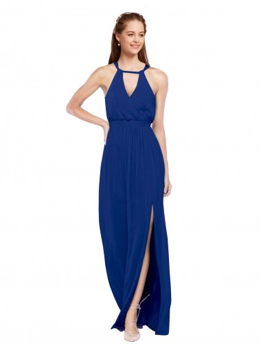 Royal Blue Sleeveless High Neck A-Line Soft Chiffon Bridesmaid Dress Worcester