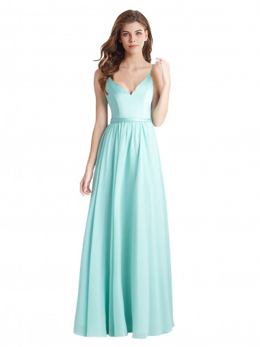 V-Back Sleeveless V-Neck A-Line Soft Chiffon & Satin Bridesmaid Dress Worcester