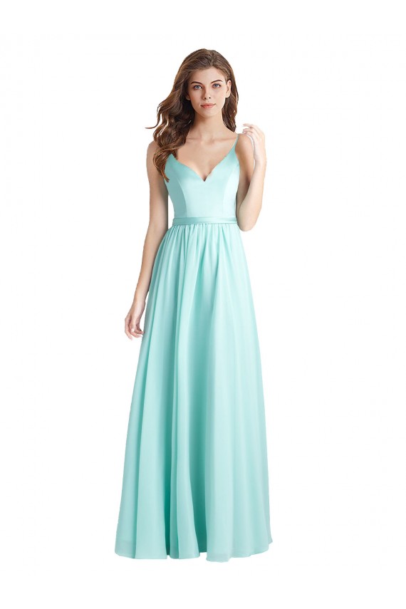 V-Back Sleeveless V-Neck A-Line Soft Chiffon & Satin Bridesmaid Dress Worcester