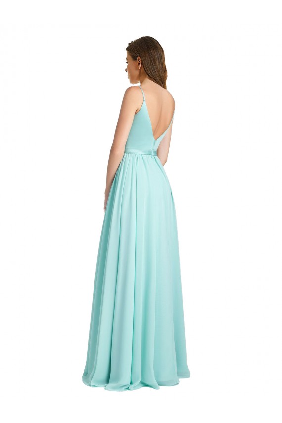 V-Back Sleeveless V-Neck A-Line Soft Chiffon & Satin Bridesmaid Dress Worcester