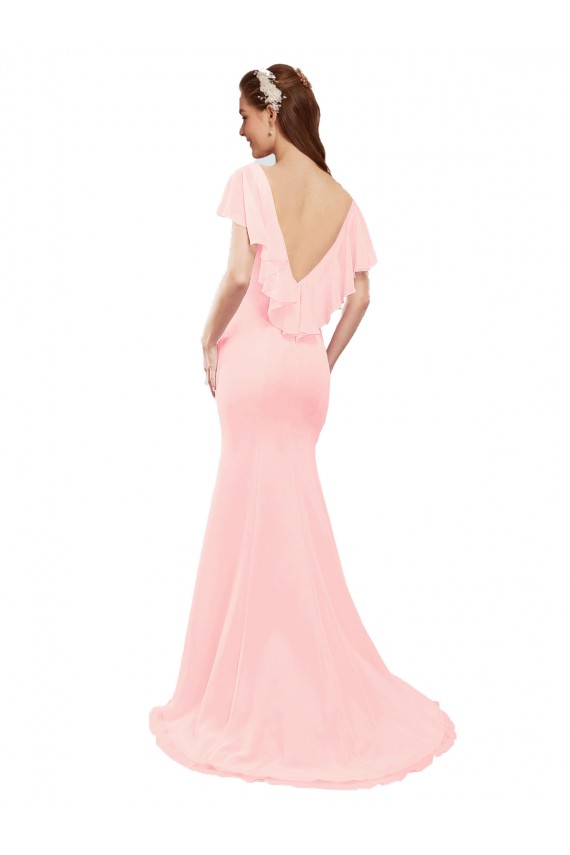 Low Back Flutter Sleeves V-Neck Mermaid Soft Chiffon Bridesmaid Dress Worcester