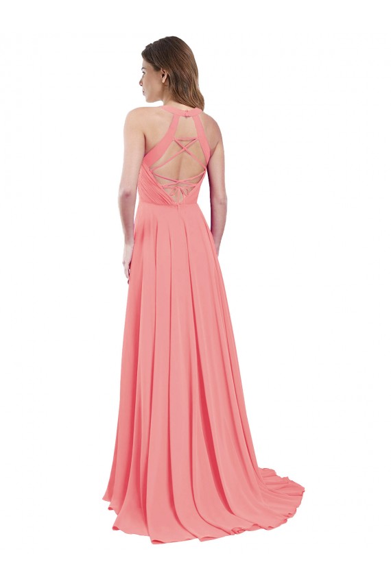 Criss Cross Back Sleeveless Halter Neck A-Line Chiffon Bridesmaid Dress / Evening Dress Worcester