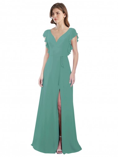 V-Back Cap Sleeves V-Neck A-Line Soft Chiffon Formal Dress / Bridesmaid Dress Worcester