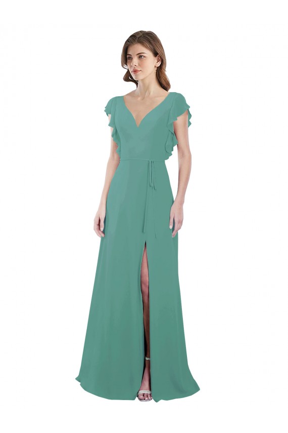 V-Back Cap Sleeves V-Neck A-Line Soft Chiffon Formal Dress / Bridesmaid Dress Worcester
