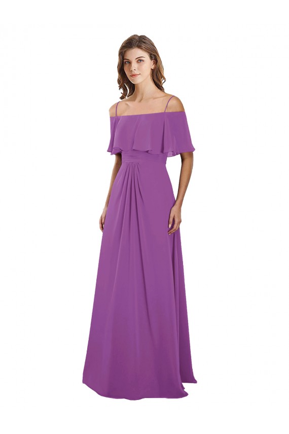 Dahlia Flutter Sleeves Off the Shoulder A-Line Soft Chiffon Bridesmaid Dress Worcester