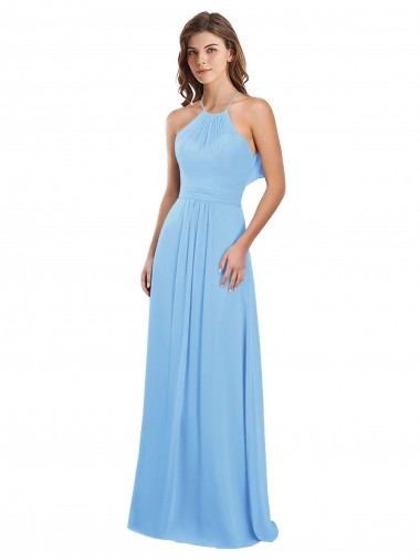 Open Back Periwinkle Sleeveless Halter Neck A-Line Chiffon Bridesmaid Dress / Evening Dress Worcester
