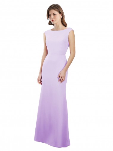Open Back Cap Sleeves Round Neck Column Soft Chiffon Bridesmaid Dress Worcester