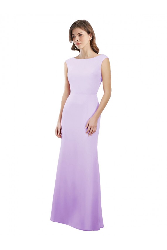 Open Back Cap Sleeves Round Neck Column Soft Chiffon Bridesmaid Dress Worcester