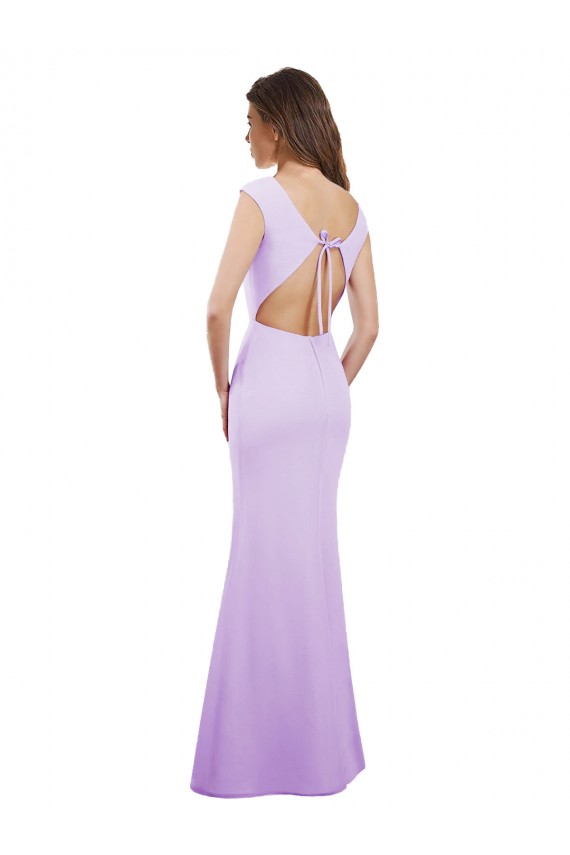 Open Back Cap Sleeves Round Neck Column Soft Chiffon Bridesmaid Dress Worcester