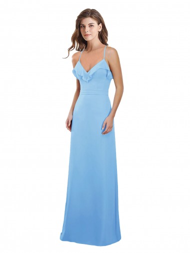 Open Back Periwinkle Sleeveless Spaghetti Straps A-Line Soft Chiffon Bridesmaid Dress Worcester
