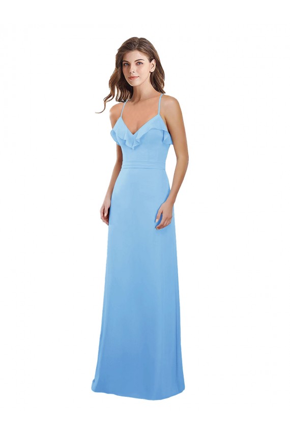 Open Back Periwinkle Sleeveless Spaghetti Straps A-Line Soft Chiffon Bridesmaid Dress Worcester