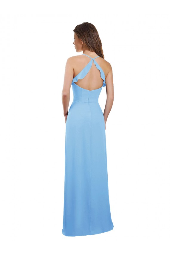 Open Back Periwinkle Sleeveless Spaghetti Straps A-Line Soft Chiffon Bridesmaid Dress Worcester