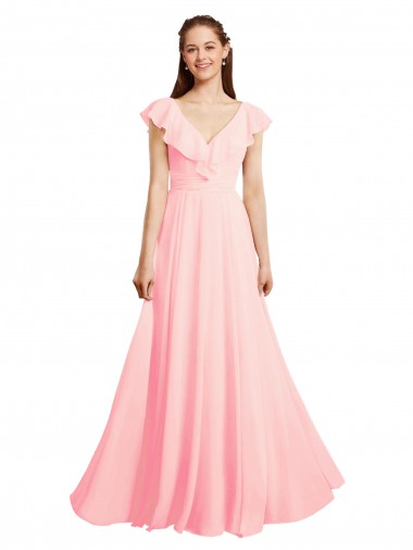 V-Back Cap Sleeves V-Neck A-Line Chiffon Bridesmaid Dress / Evening Gowns Worcester