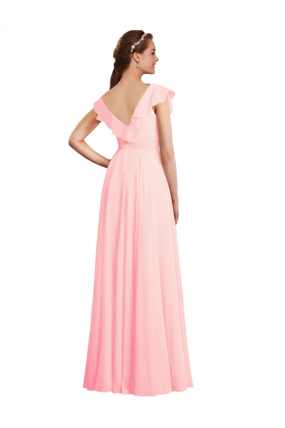 V-Back Cap Sleeves V-Neck A-Line Chiffon Bridesmaid Dress / Evening Gowns Worcester