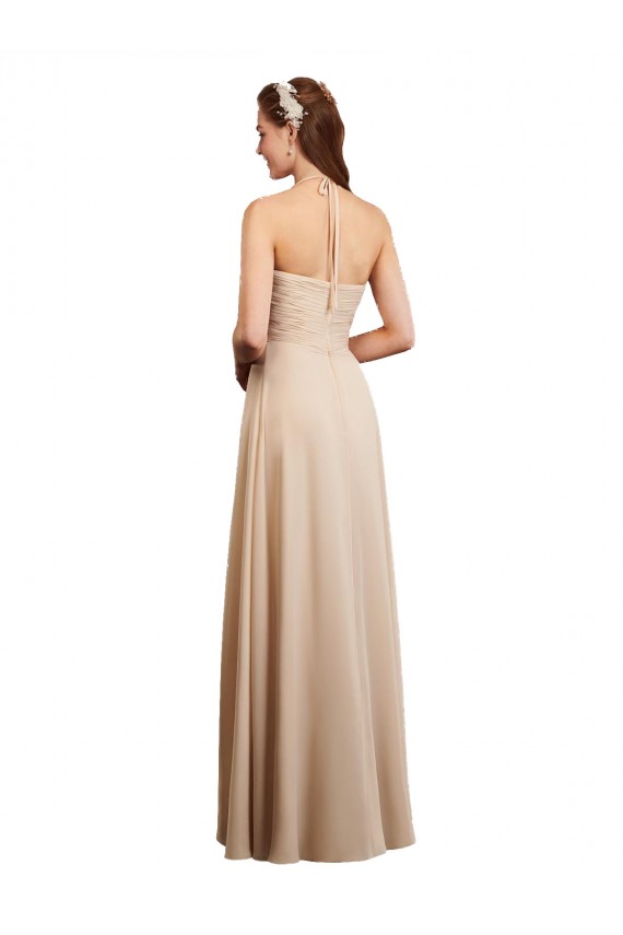 Low Back Champagne Sleeveless Halter Neck A-Line Soft Chiffon Bridesmaid Dress Worcester