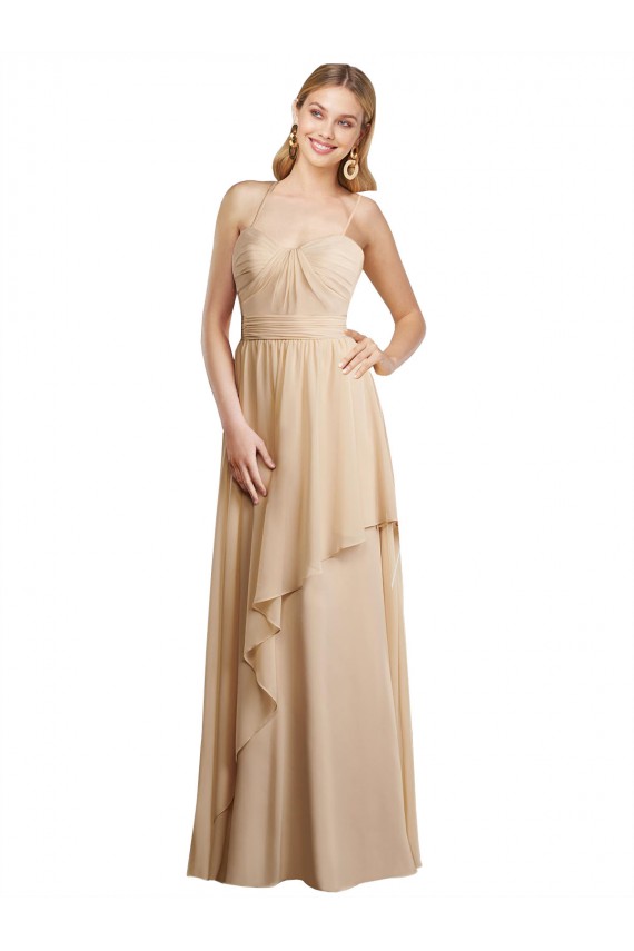 Criss Cross Open Back Sleeveless Spaghetti Straps A-Line Soft Chiffon Bridesmaid Dress Worcester