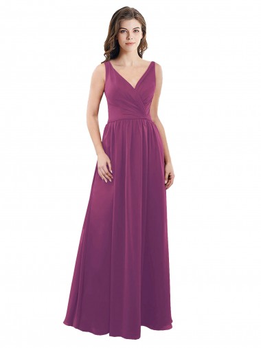 V-Back Wild Berry Sleeveless V-Neck A-Line Soft Chiffon Bridesmaid Dress Worcester
