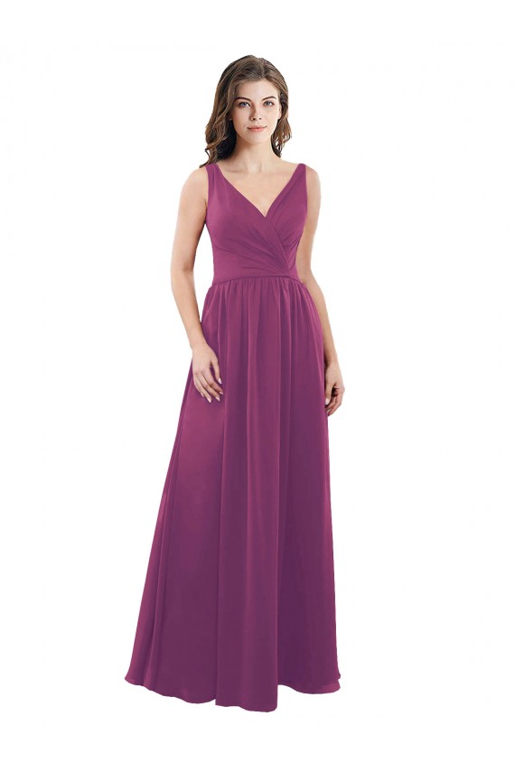 V-Back Wild Berry Sleeveless V-Neck A-Line Soft Chiffon Bridesmaid Dress Worcester