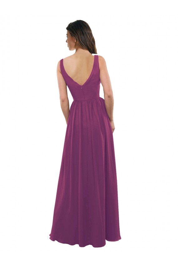 V-Back Wild Berry Sleeveless V-Neck A-Line Soft Chiffon Bridesmaid Dress Worcester