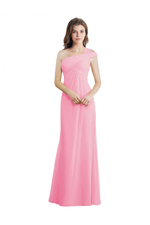 Barely Pink Sleeveless One Shoulder A-Line Chiffon Bridesmaid Dress Worcester