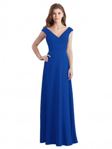Royal Blue Sleeveless V-Neck A-Line Chiffon Bridesmaid Dress / Evening Dress Worcester