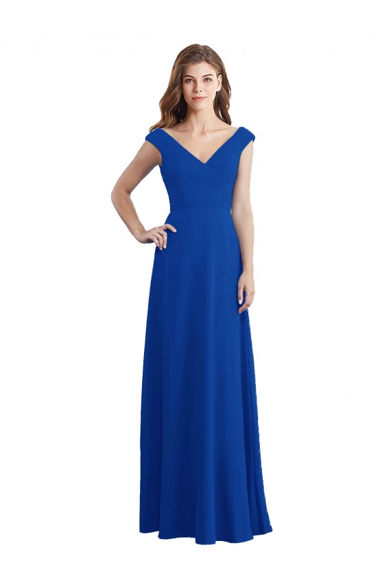Royal Blue Sleeveless V-Neck A-Line Chiffon Bridesmaid Dress / Evening Dress Worcester