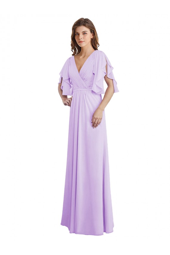V-Back Split Sleeves V-Neck A-Line Soft Chiffon Bridesmaid Dress Worcester