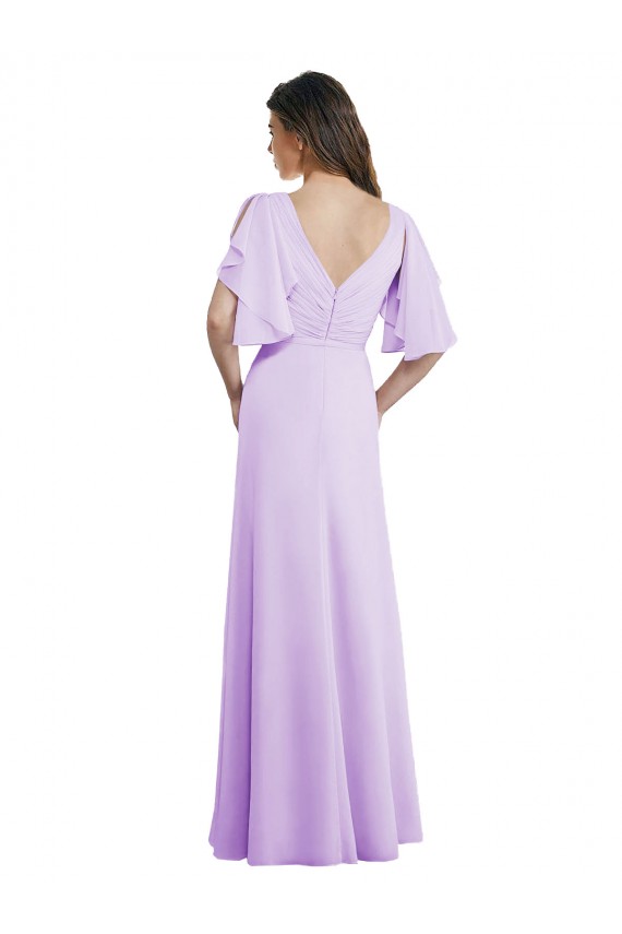 V-Back Split Sleeves V-Neck A-Line Soft Chiffon Bridesmaid Dress Worcester