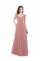 V-Back Dusty Pink Cap Sleeves V-Neck A-Line Soft Chiffon Bridesmaid Dress Worcester
