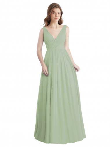 V-Back Smoke Green Sleeveless V-Neck A-Line Soft Chiffon Formal Dress / Bridesmaid Dress Worcester