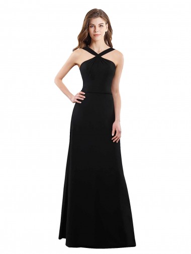 Open Back Black Sleeveless Halter Neck A-Line Soft Chiffon Bridesmaid Dress Worcester