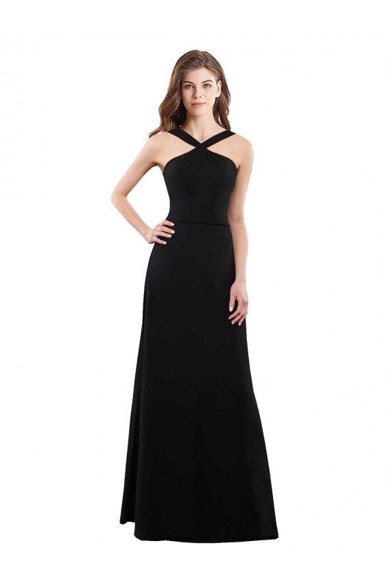 Open Back Black Sleeveless Halter Neck A-Line Soft Chiffon Bridesmaid Dress Worcester
