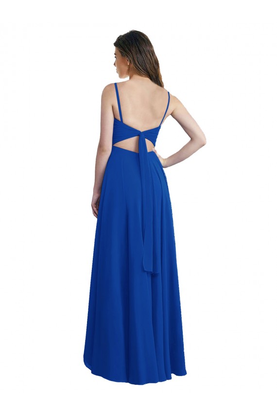 Open Back Royal Blue Sleeveless Spaghetti Straps A-Line Soft Chiffon High Low Bridesmaid Dress Worcester