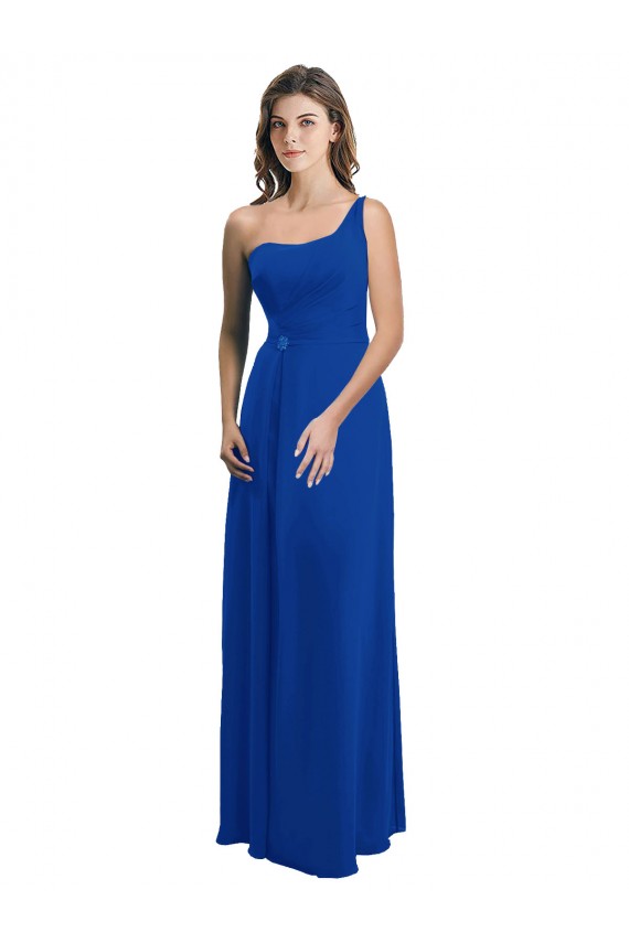 Low Back Sleeveless One Shoulder A-Line Soft Chiffon Bridesmaid Dress Worcester