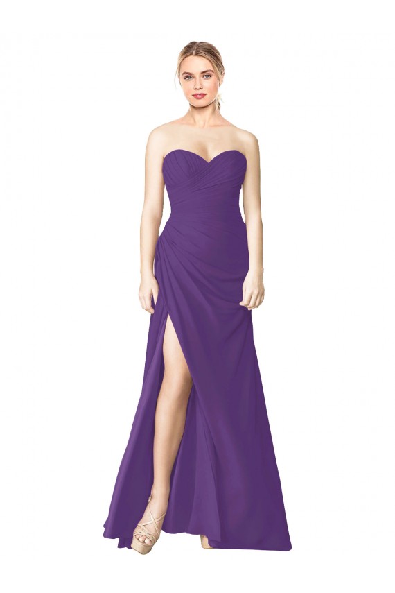 Low Back Plum Purple Sleeveless Sweetheart A-Line Soft Chiffon Bridesmaid Dress Worcester