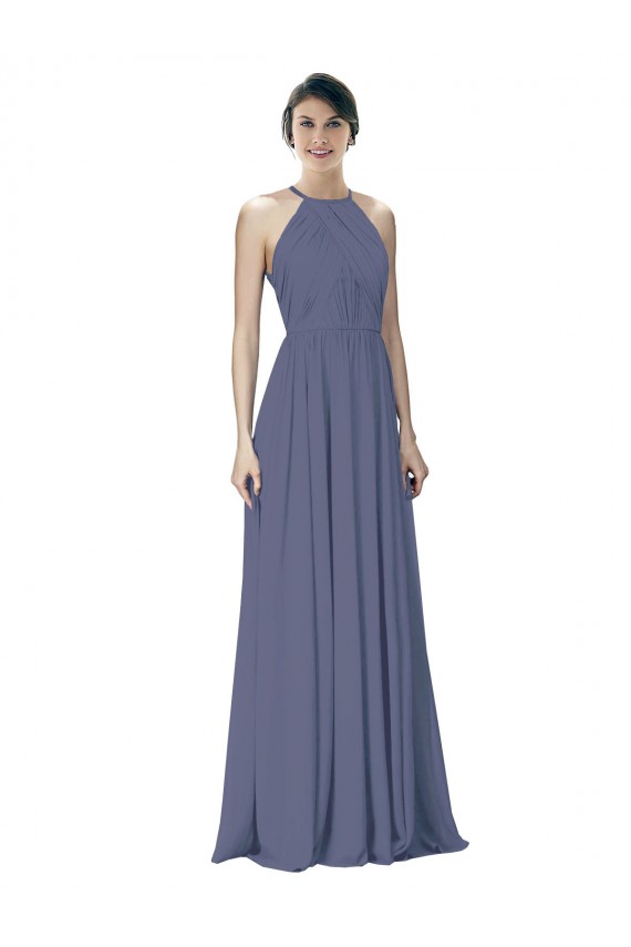 Open Back Silver Stone Sleeveless Halter Neck A-Line Soft Chiffon Formal Dress / Bridesmaid Dress Worcester